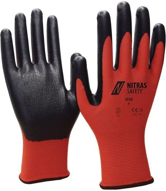 3510-10 Handschuhe Nitril Foam Größe 10 rot/schwarz Nylon mit Nitrilschau - Nitras