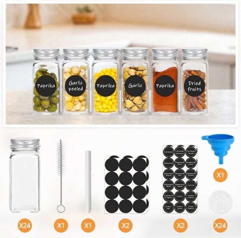 Thumbnail - SWANEW Gewürzbehälter-Set 12 Stück, 120ml Glas Eckig. Spülmaschinenfest, Löffelgeeignet. Mit Trichter, Etiketten, Reinig...