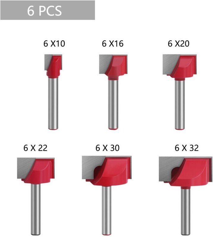 Linghhang - CNC-Holzfräser (6 Stück), Walfront-Maschinenschneidwerkzeug, unterer Schaft, 6 mm Durchmesser