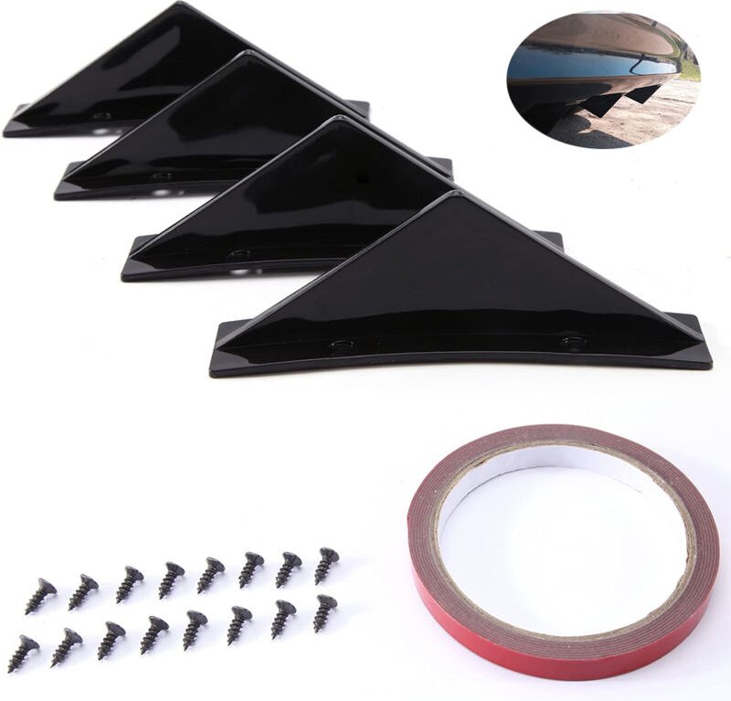 4-teiliger Auto-Heckstoßstangenspoiler, universell, glänzend schwarz, Auto-Hinterstoßstangen-Lippendiffusor, Heckhai-Spo...