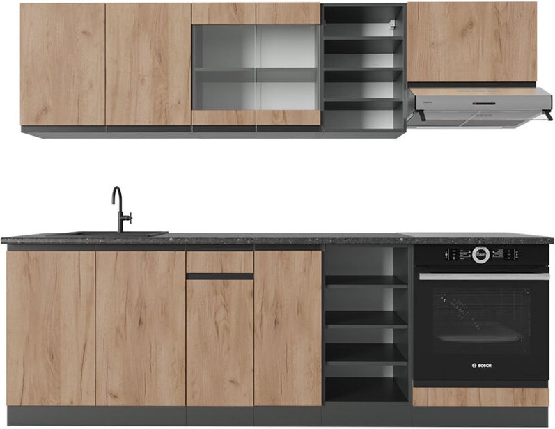 Vicco - Küchenzeile R-Line, Goldkraft Eiche/Anthrazit, 240 cm , ap Anthrazit