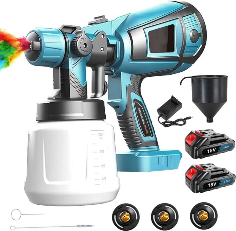 Mawiron - Garten-Spritzpistolen, 1 l kabelloses Zaun-Farbsprühgerät, HVLP-Farbpistolen, 3 Sprühmuster für Garten, Auto, ...