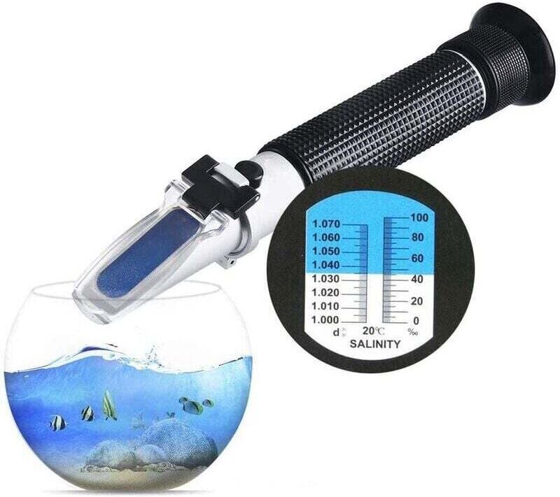 Salzgehalt-Refraktometer für Salzwasseraquarien und Meerwasseraquarien 0–100 ppt – Doppelskala (1,0 bis 1,070 sg) – Auto...