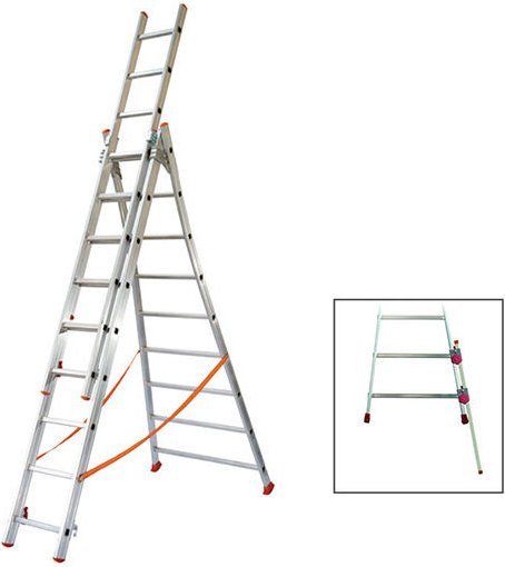 Echelle transformable 3x12 barreaux - Longueur déployée 7,90m - Sol plat ou escalier - ATL350-3/BR