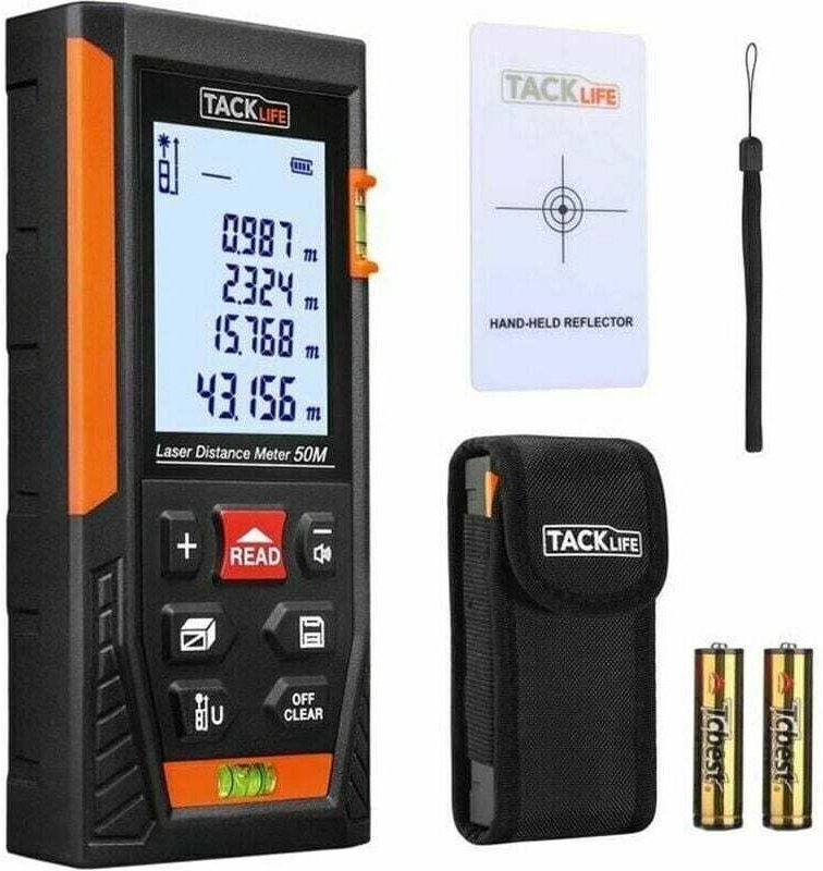 XVX FlkwoH TACKLIFE Télémètre Laser Classique en M/in/Ft avec 2 Bulles d'air et Une Fonction de sourdine, 4 Modes de Mes...