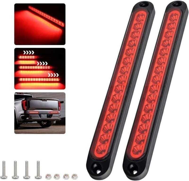 Rot) 2 Stück 15 LED-Bremslichtleiste, 12–24 v wasserdichte dynamische Tagfahrlicht-Rücklichtleiste für Auto, suv, Wohnmo...