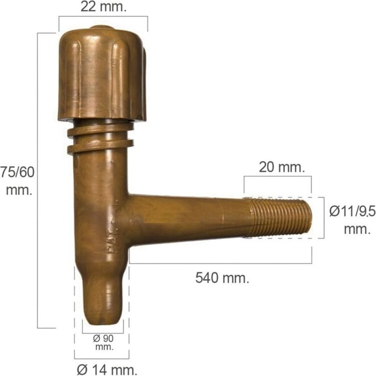 Gerader Kunststoffhahn Tonito 20 mm Gewinde 11 mm