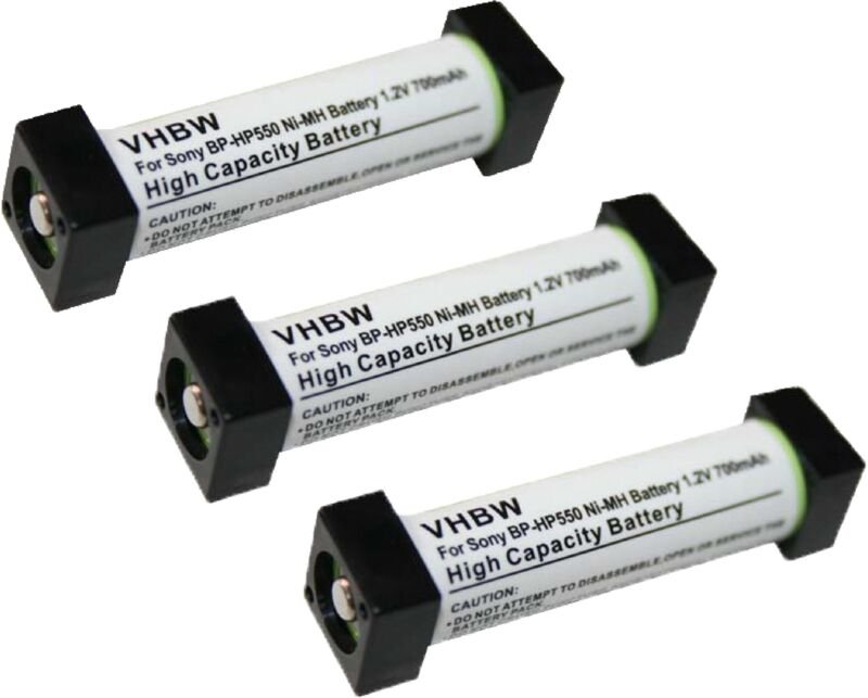 Vhbw - 3x Akku Ersatz für Sony 1-756-316-21, 1-756-316-22, BP-HP550 für Wireless Headset Kopfhörer (700mAh, 1,2V, NiMH)