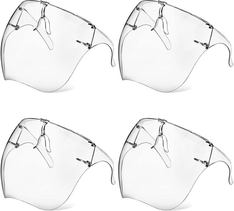 4er-Pack Schutzmasken mit Schutzbrille, beschlagfrei, transparent, wiederverwendbar, aus Kunststoff, spritzwassergeschüt...