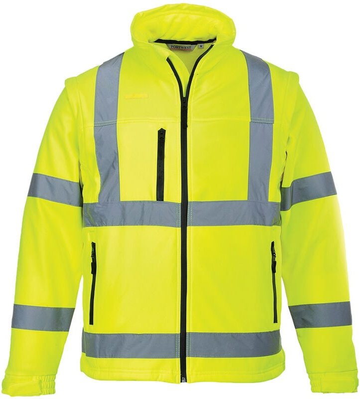 HiVis Softshell-Jacke (3 Lagen) mit abnehmbaren Ärmeln, Gelb, 4XL