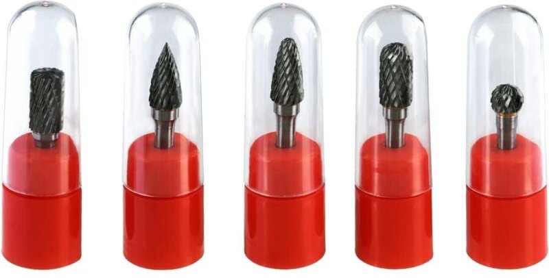Thumbnail - 5-teiliges Wolframkarbid-Frässtift-Set mit 6 mm Schaft und 10 mm Kopf, Doppelschnitt-Wolframkarbid-Drehfrässtift-Set für...