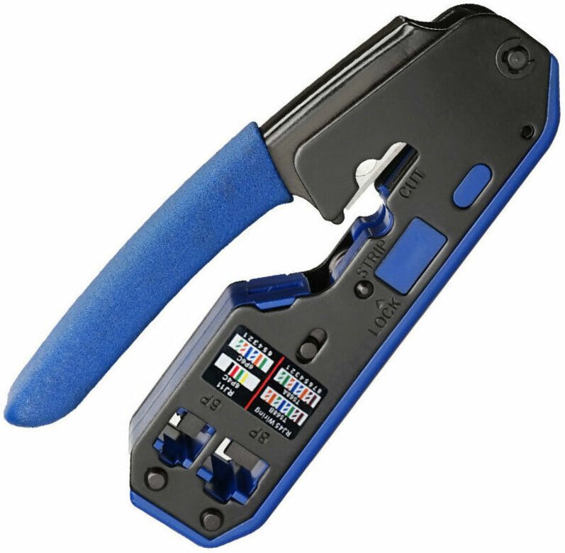 Professionelles RJ45-Crimpwerkzeug, RJ45 Cat 7 Crimpwerkzeug mit Cat6 RJ45-Stecker und RJ45-Anschluss, von DEBUNS