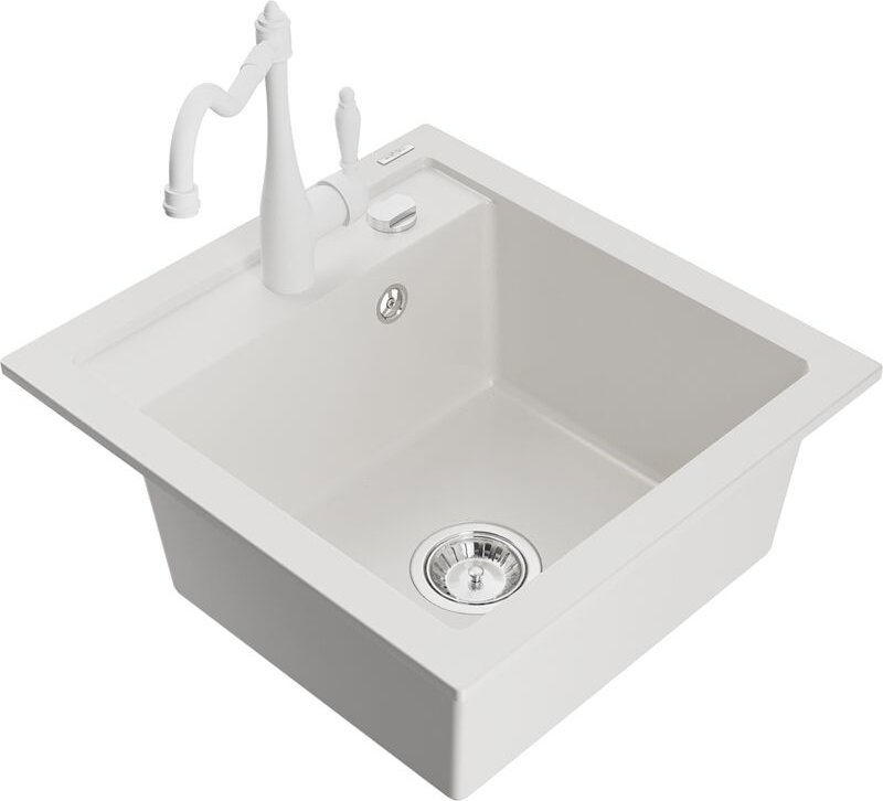 Vito 1-Becken-Granit-Spüle mit Mischbatterie Carla, Weiß - 6503-20-670700-20 - Mexen