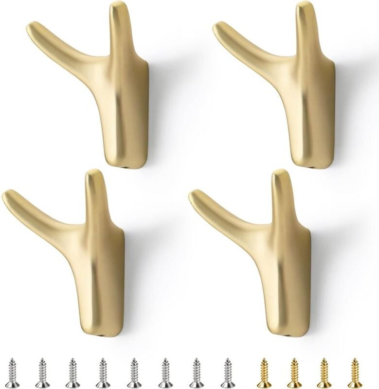 Ahlsen - Set mit 4 goldenen Kleiderhaken – Doppelte Wandhaken – Vintage-Kleiderhaken – individuelle Kleiderhaken – ideal...