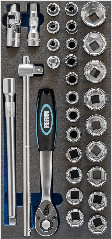 Satz 30 1/2-Steckschlusseln aus weichem thermogeformtem Material Fervi tm01/022