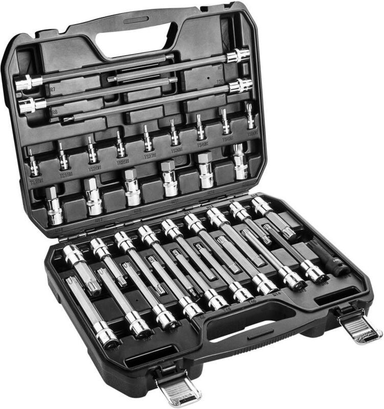 NEO - 38 tlg. Profi Innensechsrund-Set mit Steckschlüsseleinsätze 1/2', 1/4'