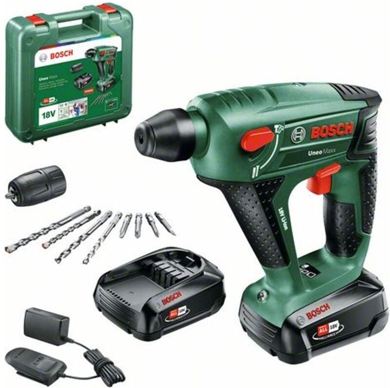 Akku-Bohrhammer Uneo Maxx, incl. 2x Akku pba 2 Ah, Ladegerät, Zubehör, Tragekoffer - Bosch