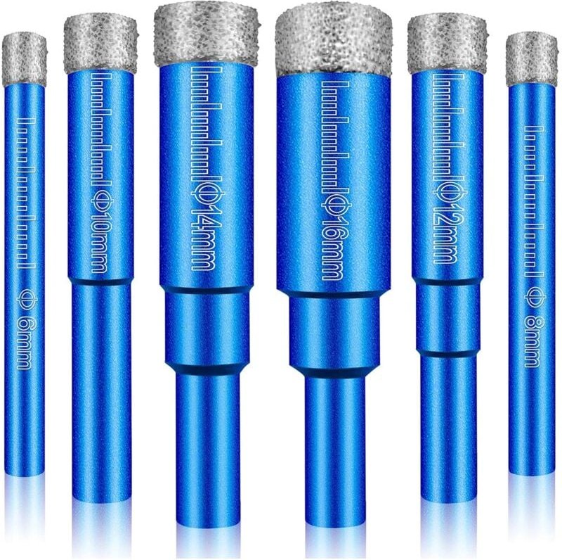 6-teiliger Diamantbohrer, 6/8/10/12/14/16 mm Trocken-Diamantbohrer für Winkelschleifer, Trockenbohren in Porzellan, Kera...