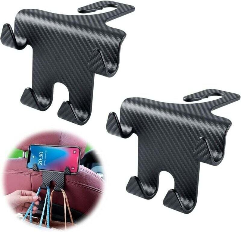 Universal-Kopfstützenhaken fürs Auto – Autohaken für die Kopfstützenhalterung, mit Telefonhalter für Telefon/Handtasche,...