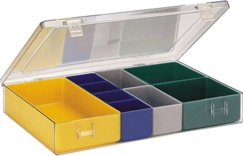 FP - la-ka-pe Sortimentkasten mit Deckel B307xT225xH50 mm, mit 9 Einsätze, verschiedene Größen