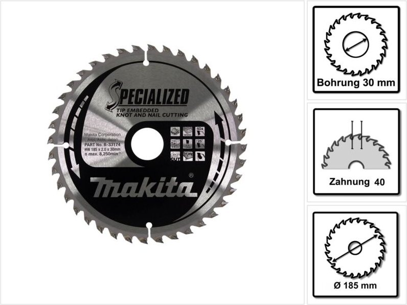 Sägeblatt specialized 185x30x40Z - Makita