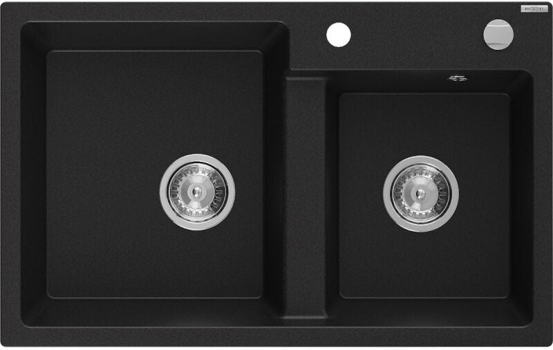 Mexen Tomas 2-Becken-Granit-Spülbecken 800 x 500 mm, Schwarz, Siphon chrom - 6516802000-77