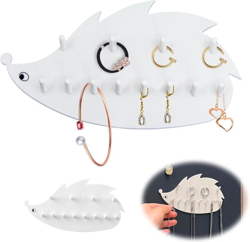 BEBUSINGOTO Wandregal mit Haken für Halskettenaufhänger – 2 Stück, wiederverwendbar, mit 12 Wandhaken zur Schmuckaufbewa...