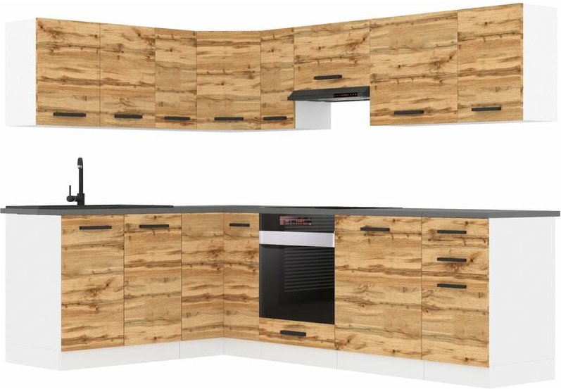 Küchenzeile Küchenblock Küche L-Form Janet Küchenmöbel mit Griffe, Einbauküche ohne Elektrogeräten mit Hängeschränke und...