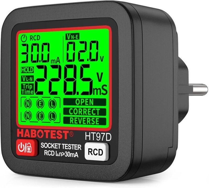 Steckdosentester mit RCD-Test, Stromkreistester, automatischer Polaritätsspannungsprüfer 30-260 V, 6 Arten der Fehlerdia...