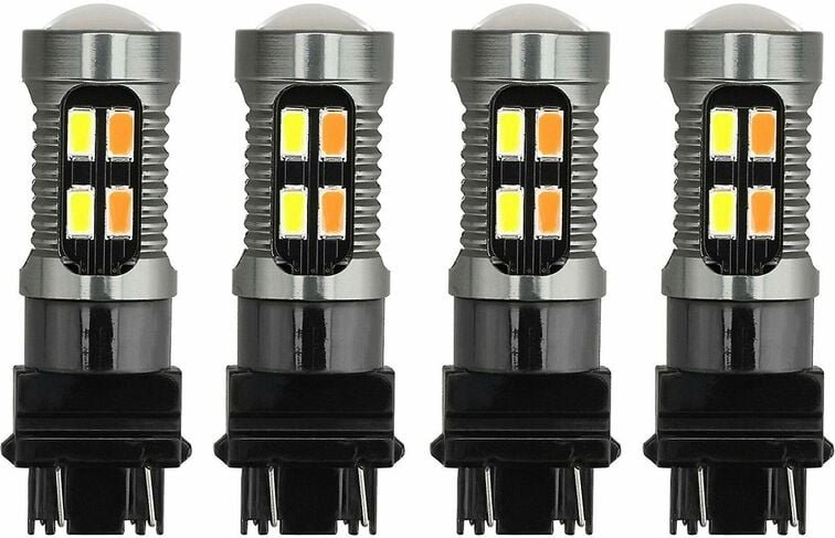 4x Auto-LED-Glühbirne Canbus T25 3157 P27-7w Zweifarbiger Rückfahrscheinwerfer Weiß Bernstein A
