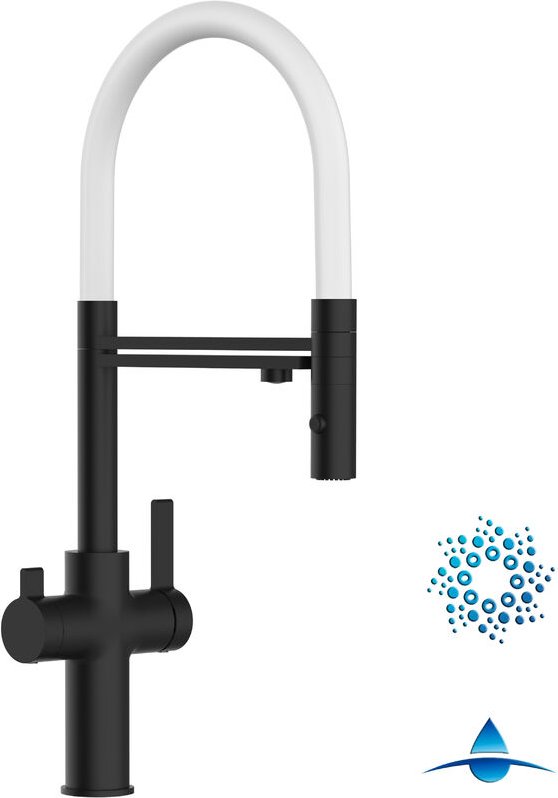 Thumbnail - 4 Wege Wasserhahn Küchenarmatur Spültischmischer, Schwarz Matt mit 360° schwenkbarem Auslauf, abnehmbare 2 strahl Handbr...