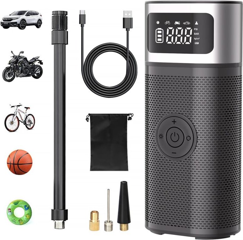 Autoreifenfüller, 12 V, 5200 mAh/150 PSI, tragbare elektronische Luftpumpe, Handluftkompressor mit Digitalanzeige und No...