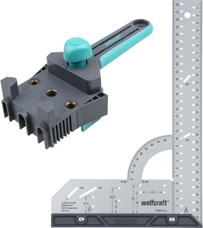 Wolfcraft - i Projekt-Set "Messen und Dübeln" i 8655000 i 2 clevere Helfer für Dübelverbindungen i Dübelbohrlehre i Flac...