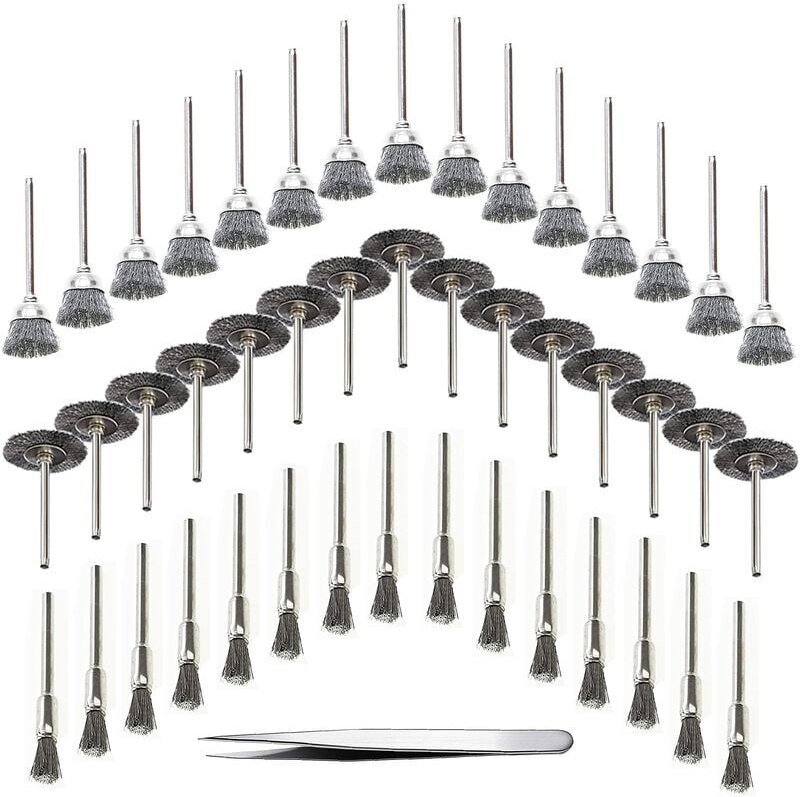 45-teiliges Bohrwerkzeug für die Holzbearbeitung, Drahtbürste aus Edelstahl, Metall-Rotationsbohrbürste, Silber (Edelsta...