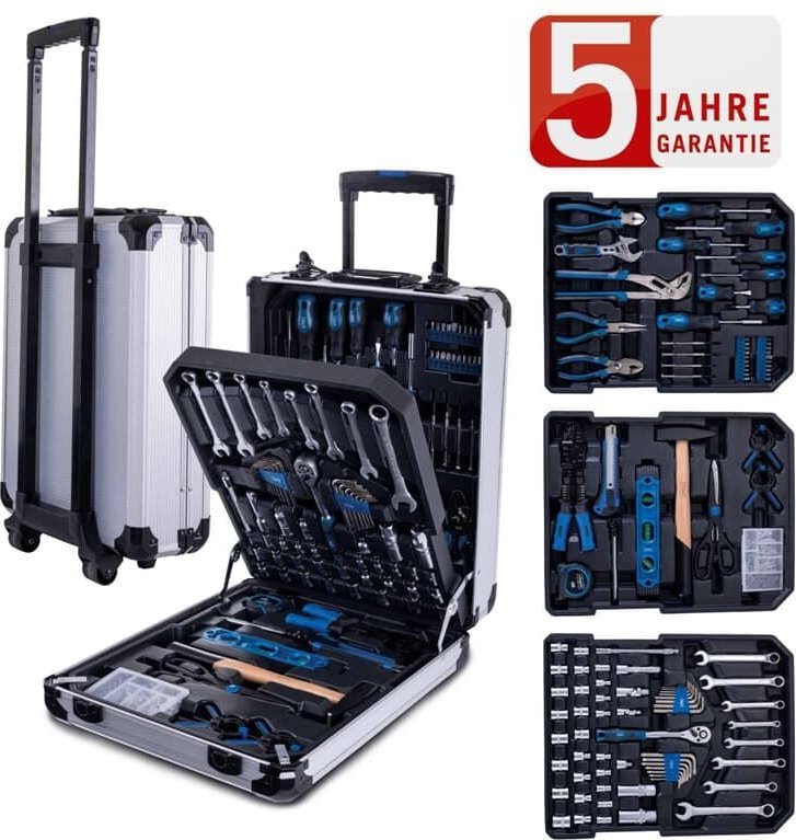 Scheppach - Werkzeugkoffer WZT187 187 tlg. Chrom-Vanadium Griff mit Rollen Trolley