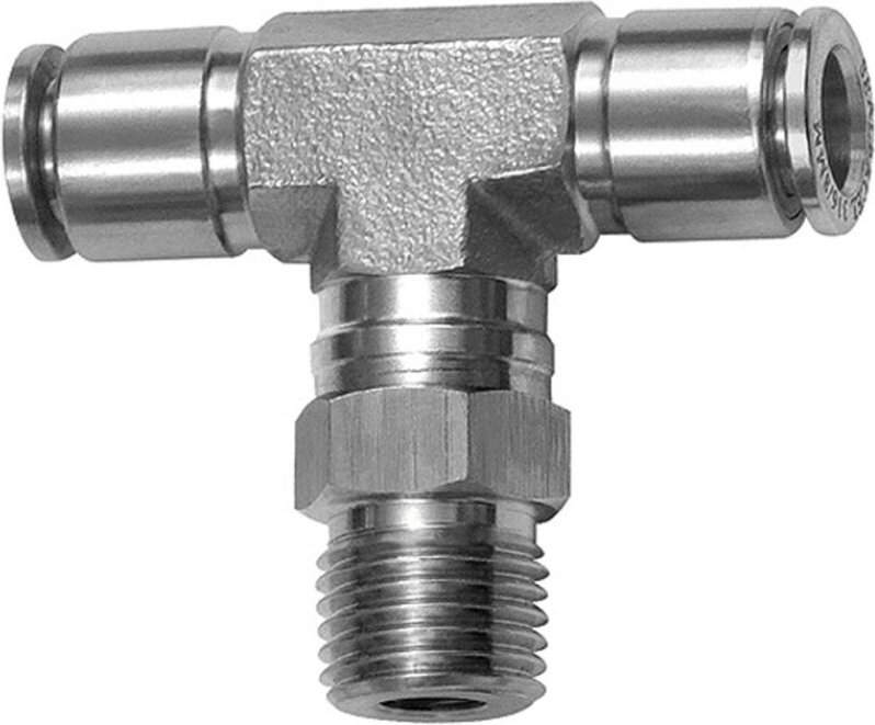 T-Steckverschraubung, drehbar, r 3/8 a., Schlauch-Ø 10, es 1.4404 - Riegler