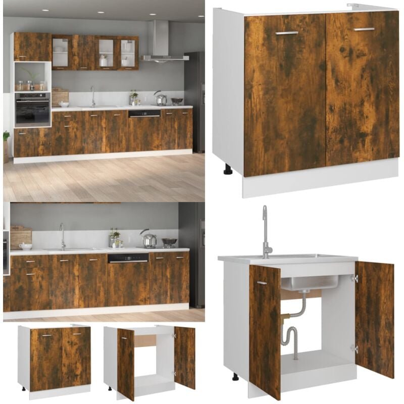 Spülenunterschrank Räuchereiche 80x46x81,5 cm Holzwerkstoff - Küchenmöbel - Spülenschrank - Holzschrank - Unterschrank K...