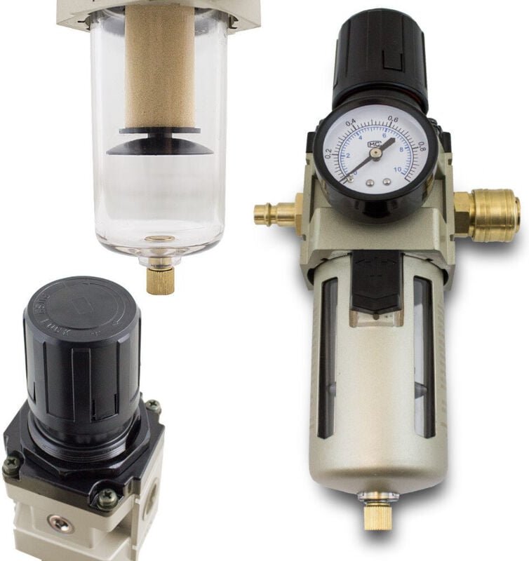 Druckluft Wartungseinheit 1/2 Druckminderer Wasserabscheider Öler Filter 1/2 Zoll 10 Bar für Kompressoren & Druckluftlei...