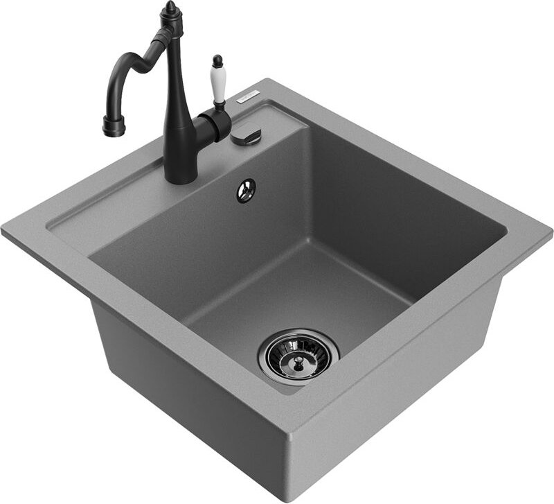 Mexen Vito 1-Becken-Granit-Spüle mit Mischbatterie Carla, Grau - 6503-71-670700-70-B