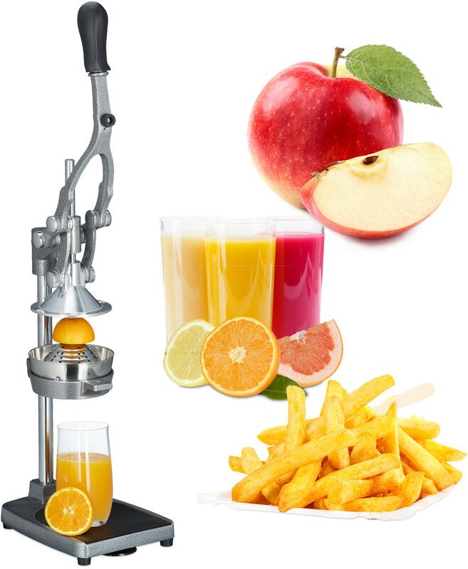 Profi Saftpresse manuell 3in1 Pommesschneider, Apfelschneider, Orangenpresse hbt: 47,5x17,5x40,5 cm, Edelstahl - Relaxda...