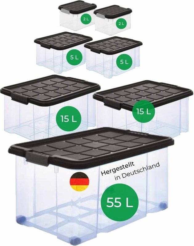 Aufbewahrungsbox Aufbewahrungsbox mit Deckel 1x55 l + 2x 15L + 2x 5L + 2x 2L - Novatool