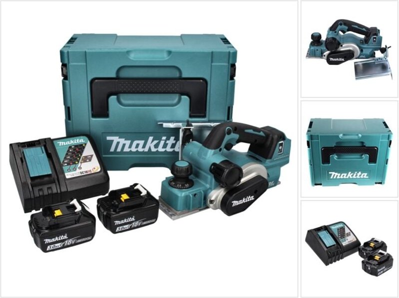 Makita DKP 181 RFJ Akku Hobel Falzhobel 82 mm 18 V Brushless + 2x Akku 3,0 Ah + Ladegerät + Makpac