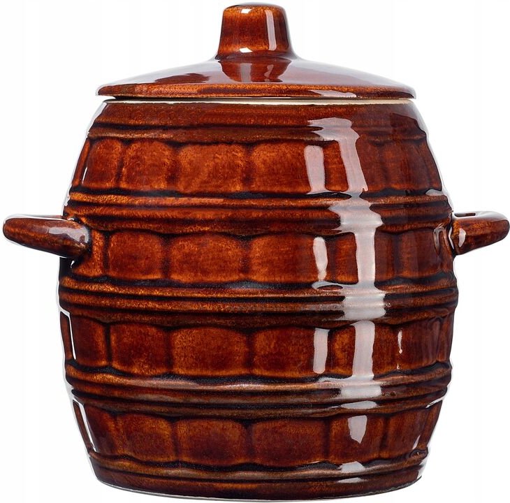 Steinzeugtopf, Keramiktopf mit Seitengriffe und Deckel, 8L - Kadax