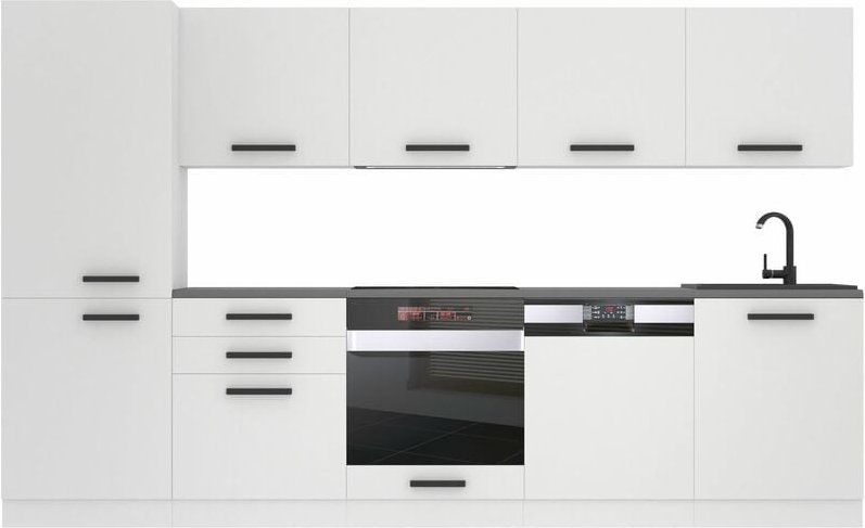 Küchenzeile Küchenblock Rose - Küchenmöbel 300 cm Einbauküche Vollausstattung ohne Elektrogeräten mit Hängeschränke und ...