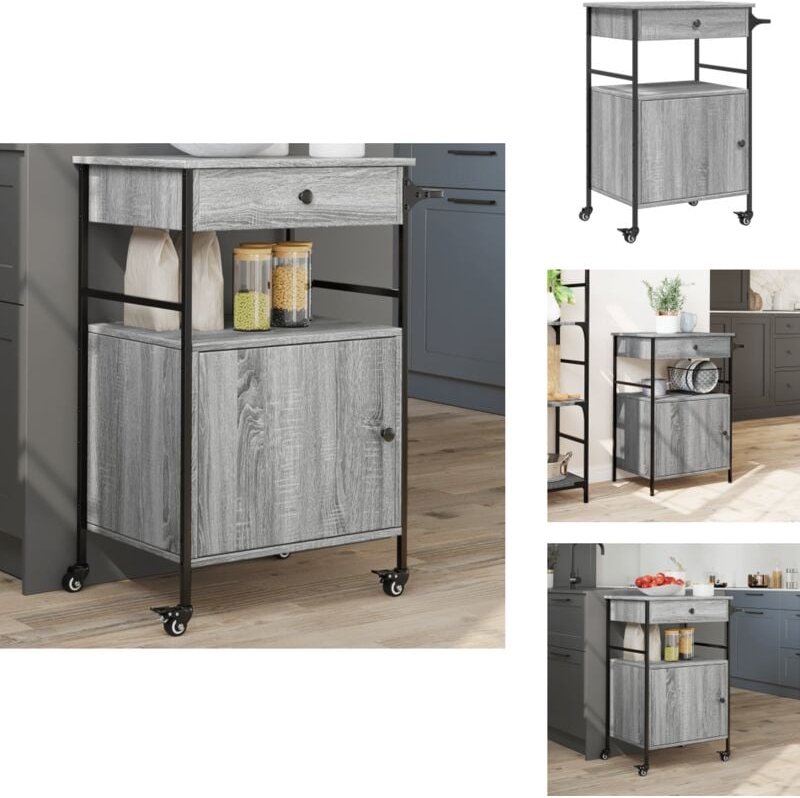 Küchenwagen Grau Sonoma 56x43x89,5 cm Holzwerkstoff - Küchentisch - Küchenschrank - Rollwagen - Kücheninsel - Vintage St...