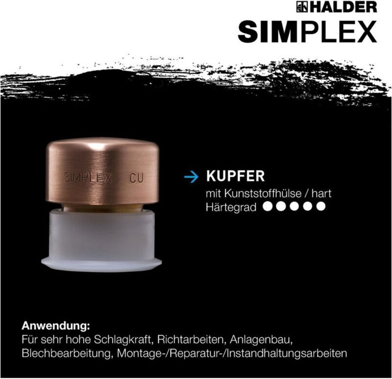 SIMPLEX-Schonhammer, Kupfer / Weichmetall mit verstärktem Tempergussgehäuse und Fiberglasstiel D=30 mm 3749.030