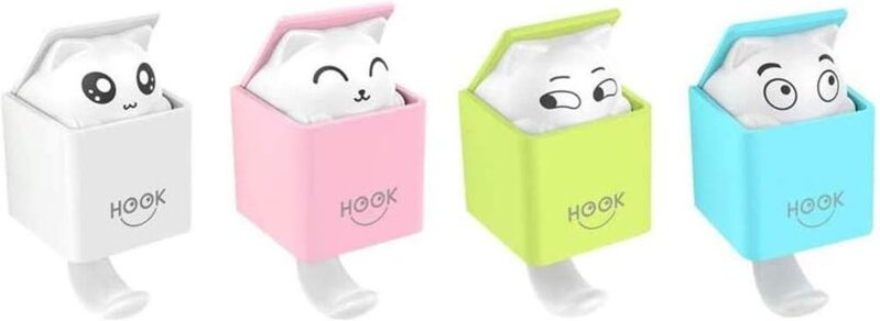 Thumbnail - Minkurow - Set mit 4 selbstklebenden Tierhaken, kreative Katzen-Kinderdekoration, Kunststoff-Wandhandtuchhaken, 2 kg (ma...