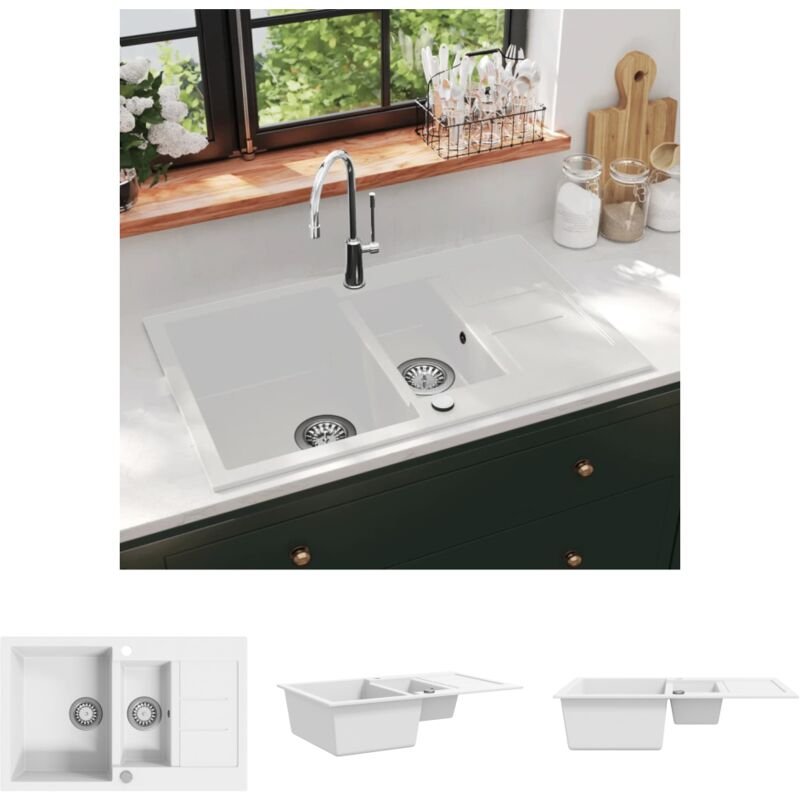 The Living Store - Granitspüle Doppelbecken Weiß - Küchenspülen & Spülbecken - Weiß