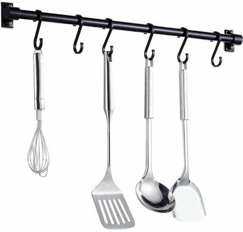Utensilienhalter, 40 cm Küchenregal mit 6 abnehmbaren Haken (schwarz)