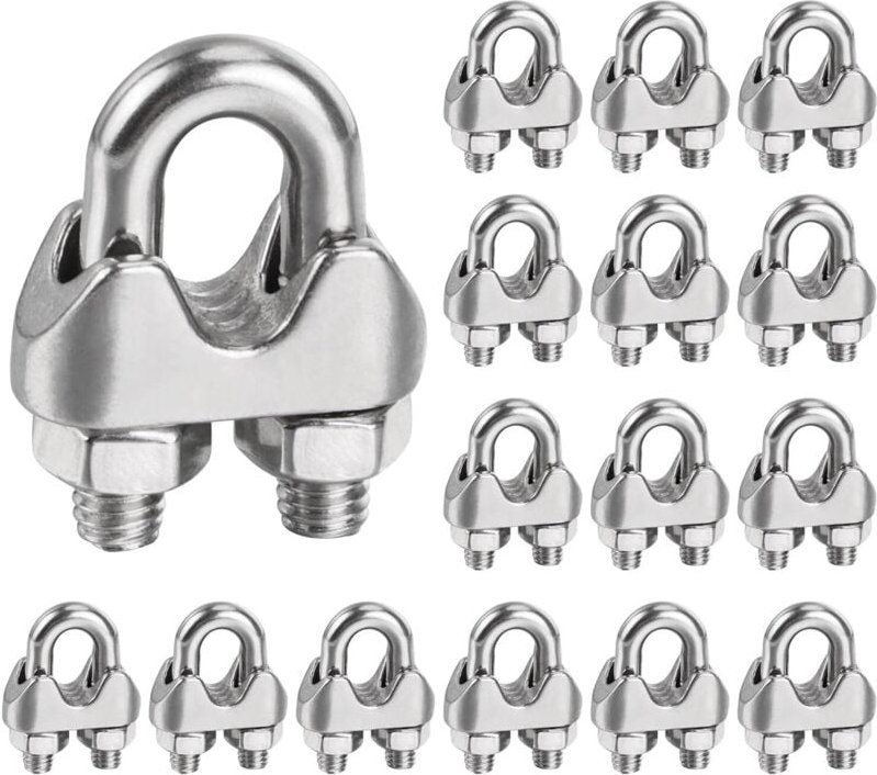 Thumbnail - Edelstahl-Kabelklemme 6 mm, 16 Stück Stahlkabelklemmen, Befestigungselemente für 6 mm Metallkabel, M6 Metallkabelklemme,...